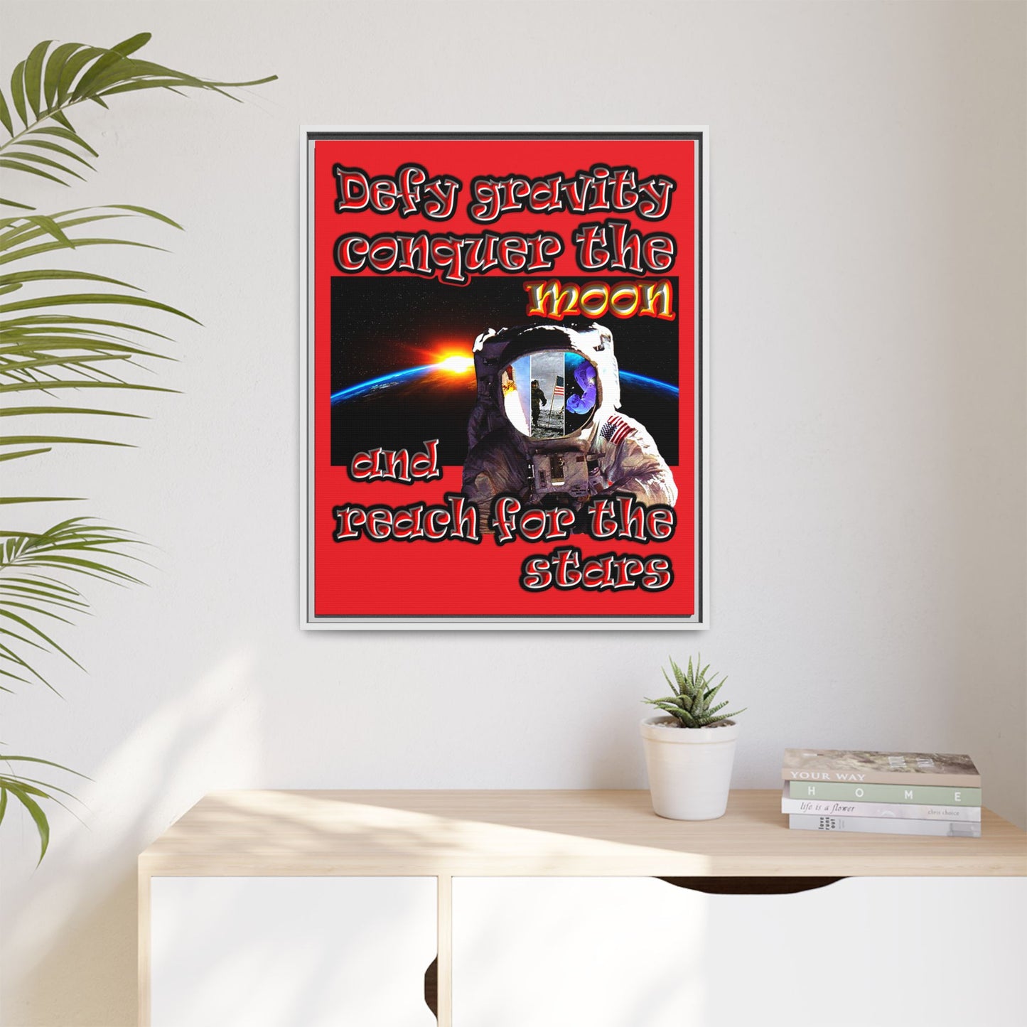 defy conquer reach - framed canvas art (red)