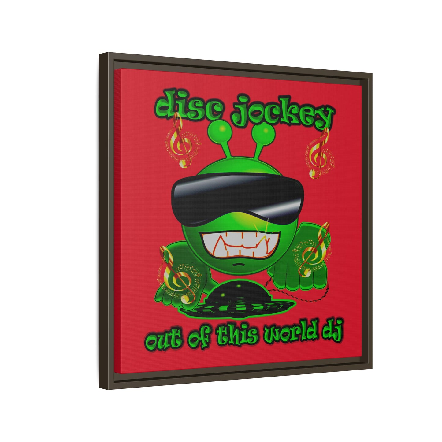 disc jockey - framed canvas art (dark red)