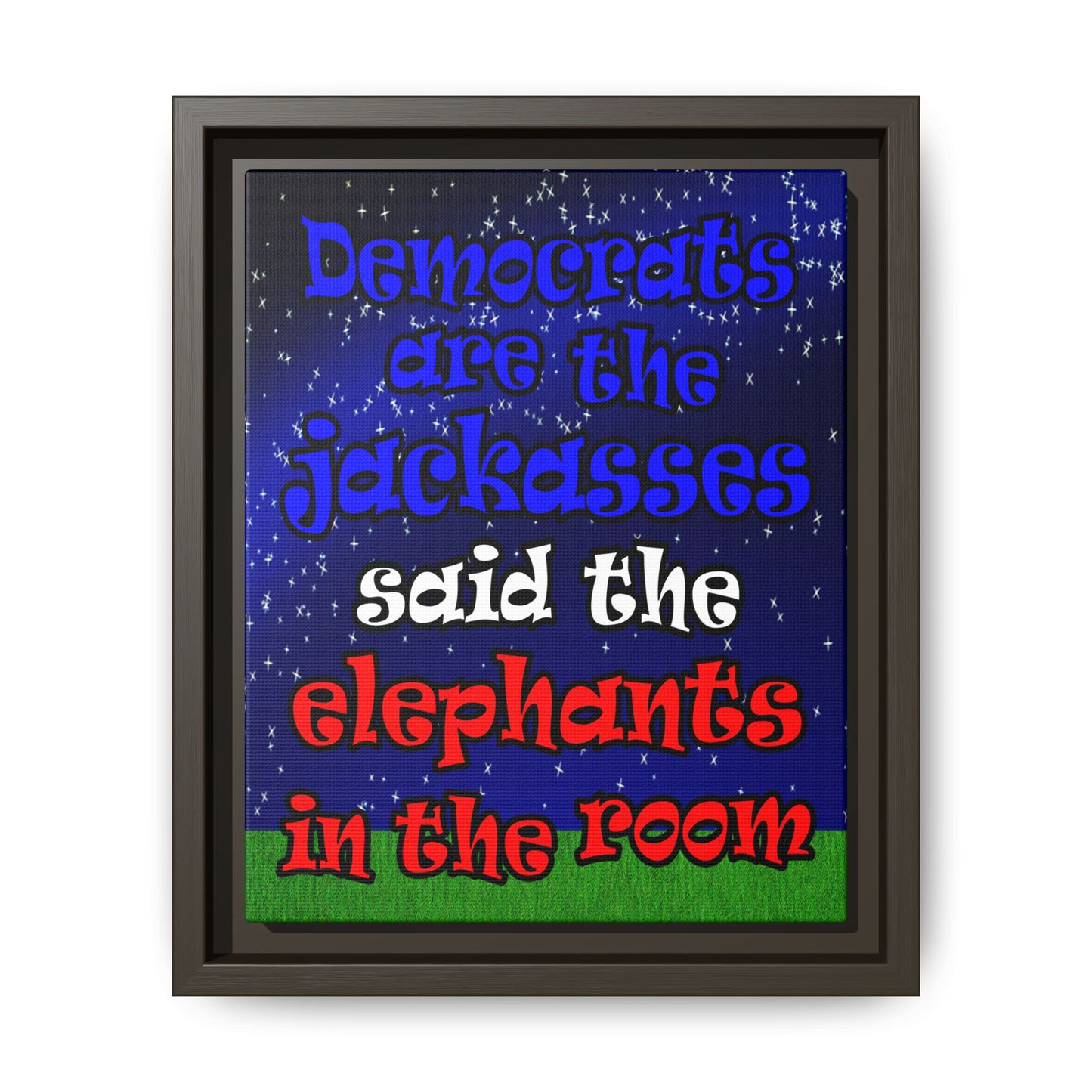 donkeys and elephants - framed canvas art ('snoops' background)