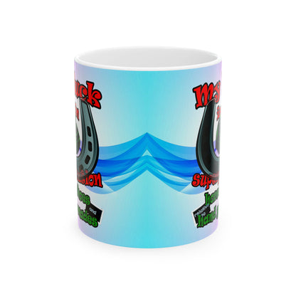 my luck - White Mug (light blue-pink wave)