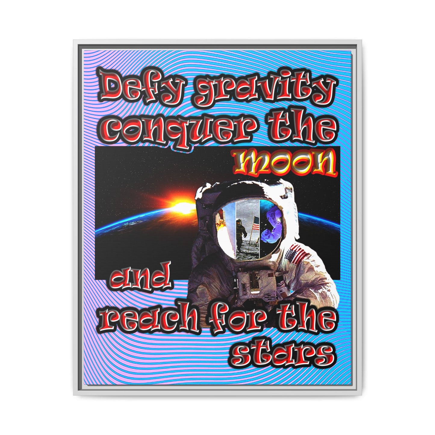 defy conquer reach - framed canvas art (light blue-purple wave)