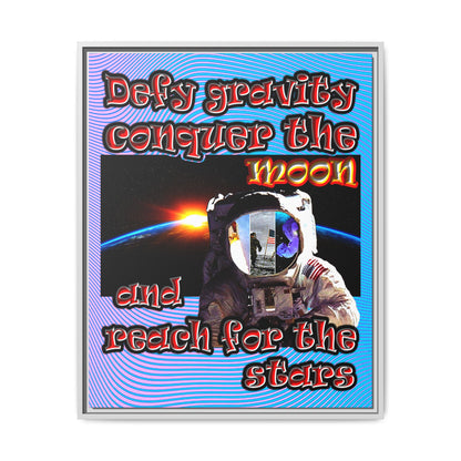 defy conquer reach - framed canvas art (light blue-purple wave)