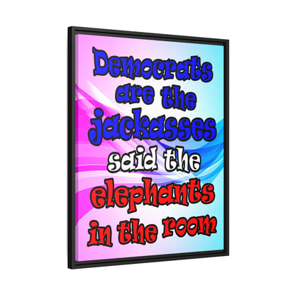 donkeys and elephants - framed canvas art (light blue-pink wave)