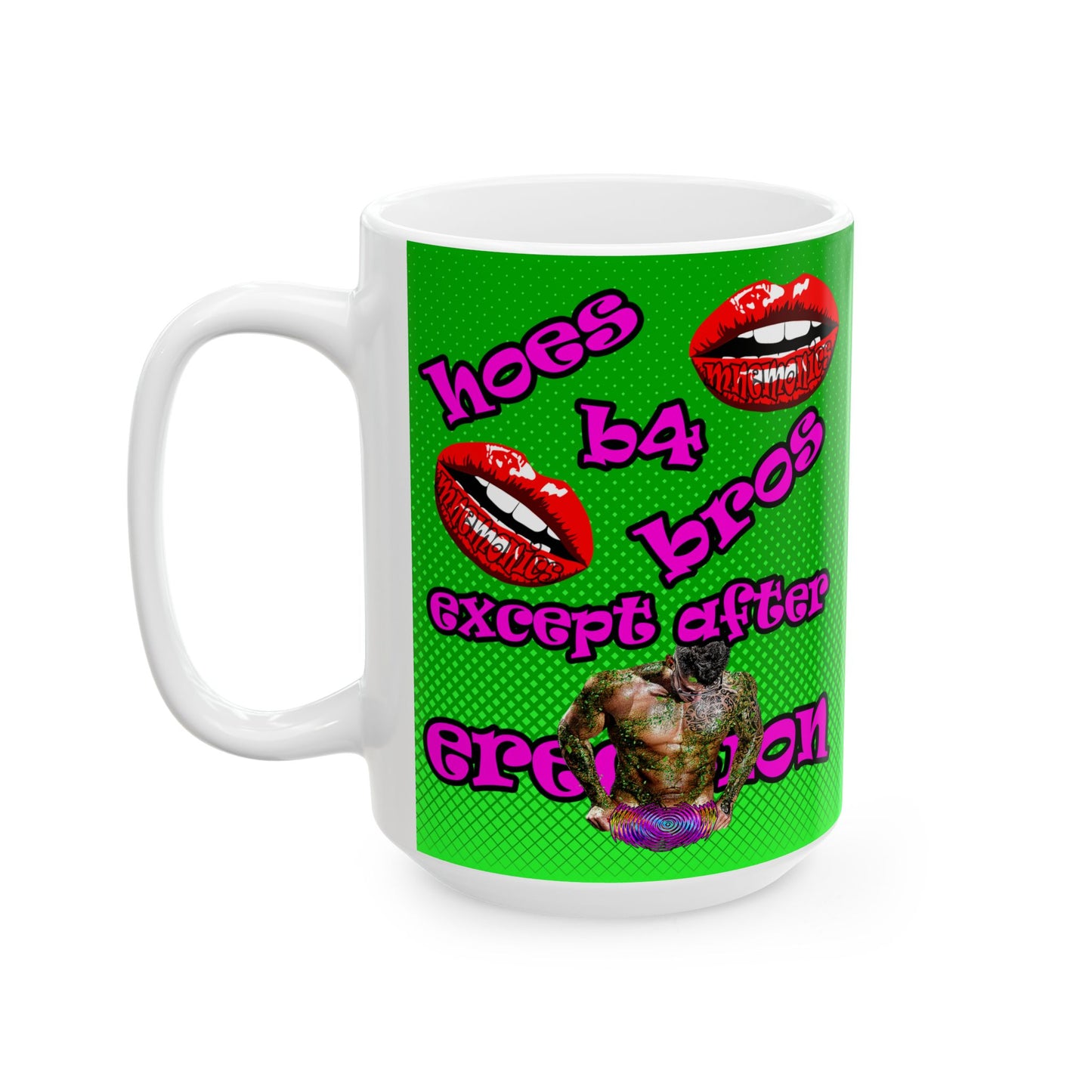 hoes b4 bros - White Mug (logo green)