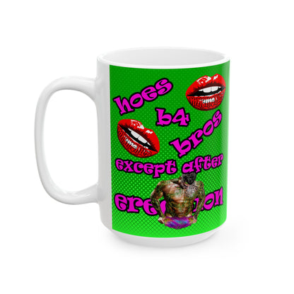 hoes b4 bros - White Mug (logo green)