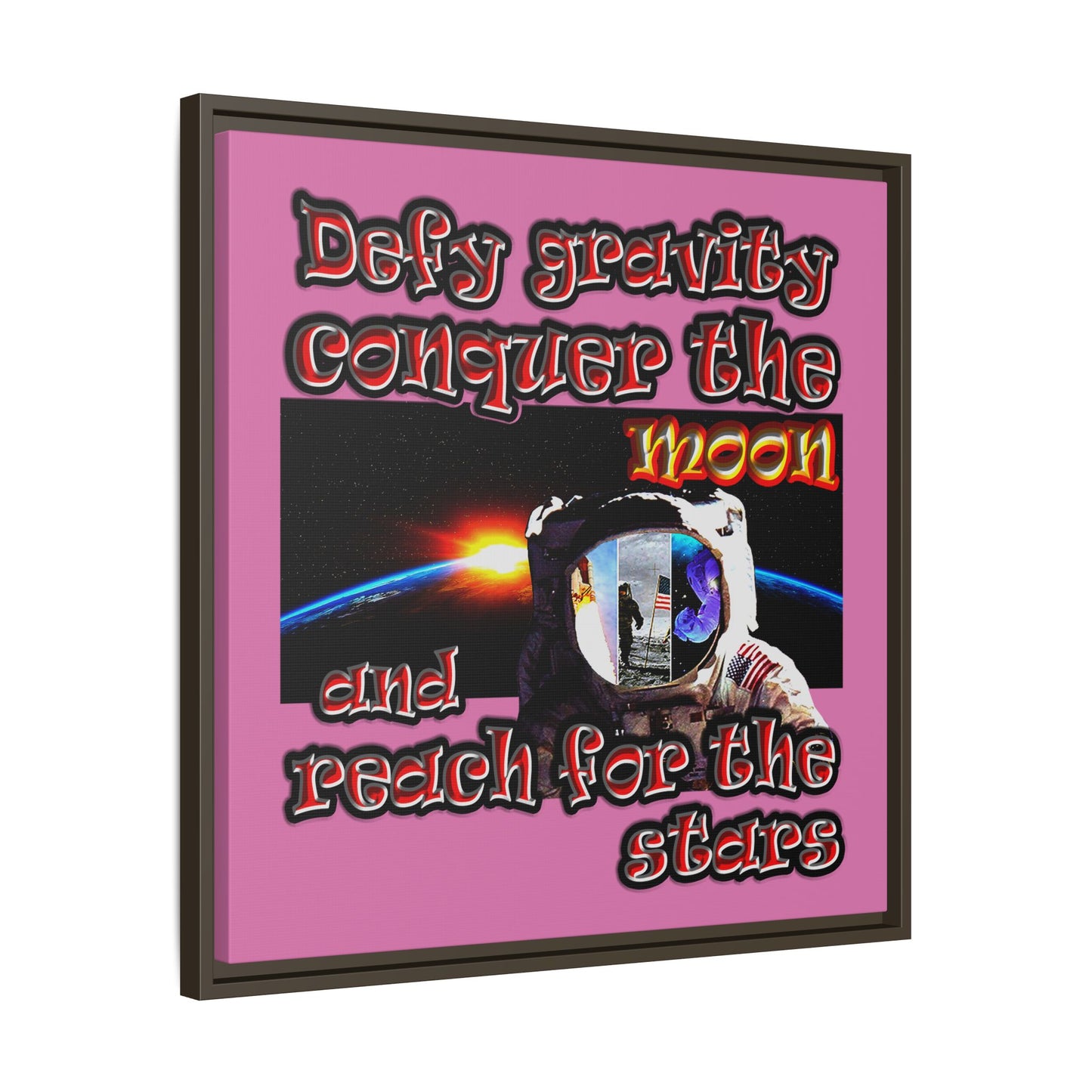 defy conquer reach - framed canvas art (light pink)