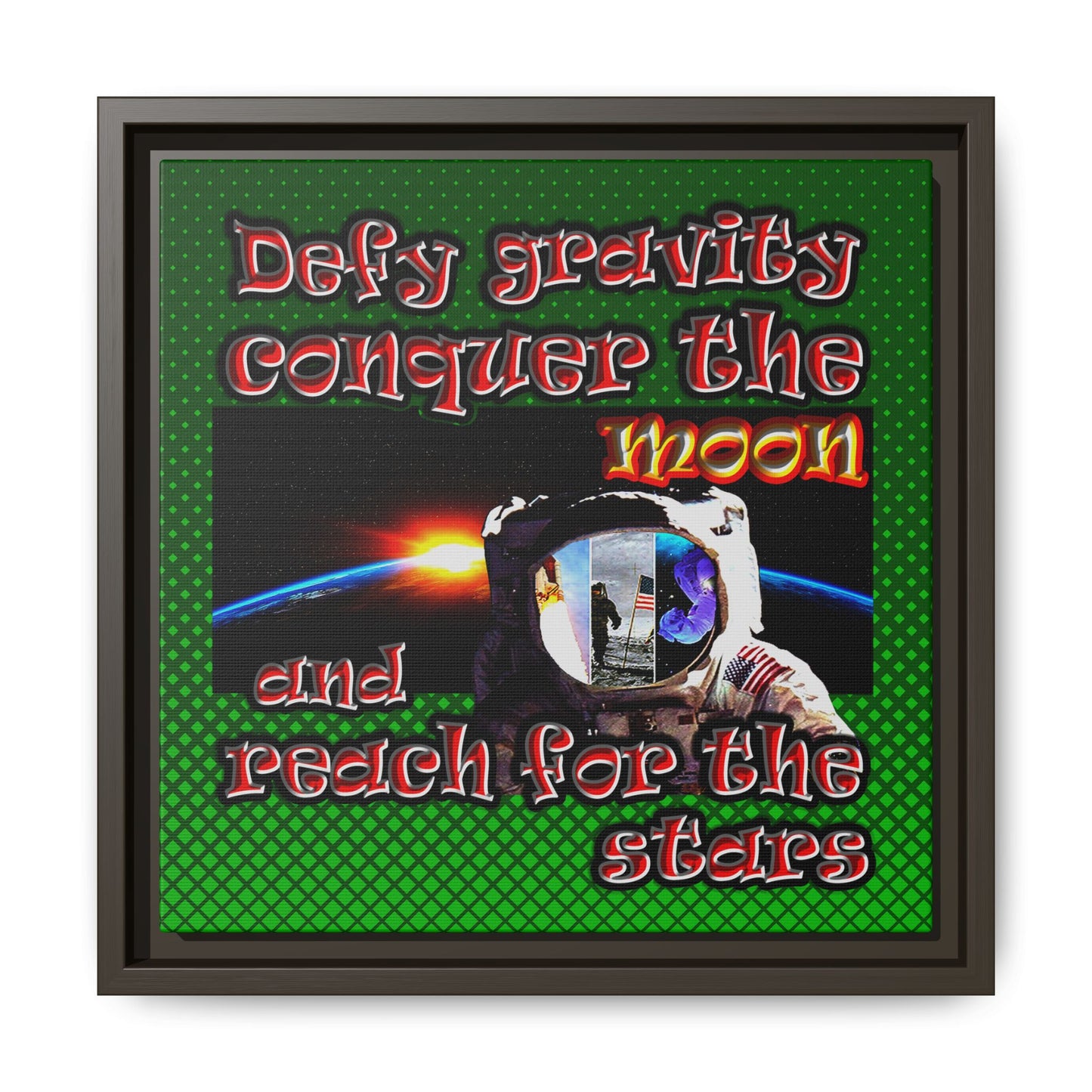 defy conquer reach - framed canvas art (logo green)