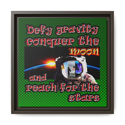 defy conquer reach - framed canvas art (logo green)