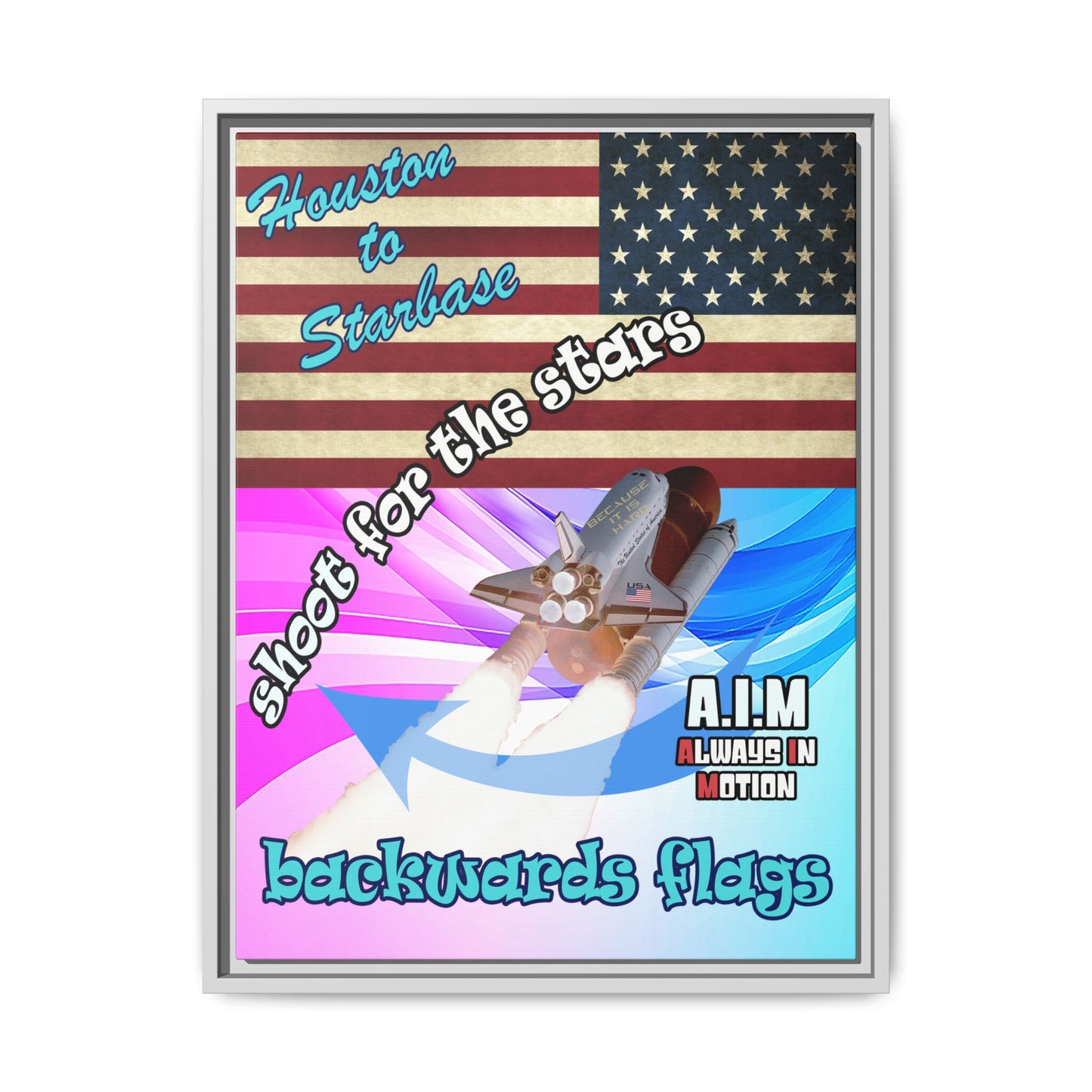 shoot for the stars - framed canvas art (light blue-pink wave)