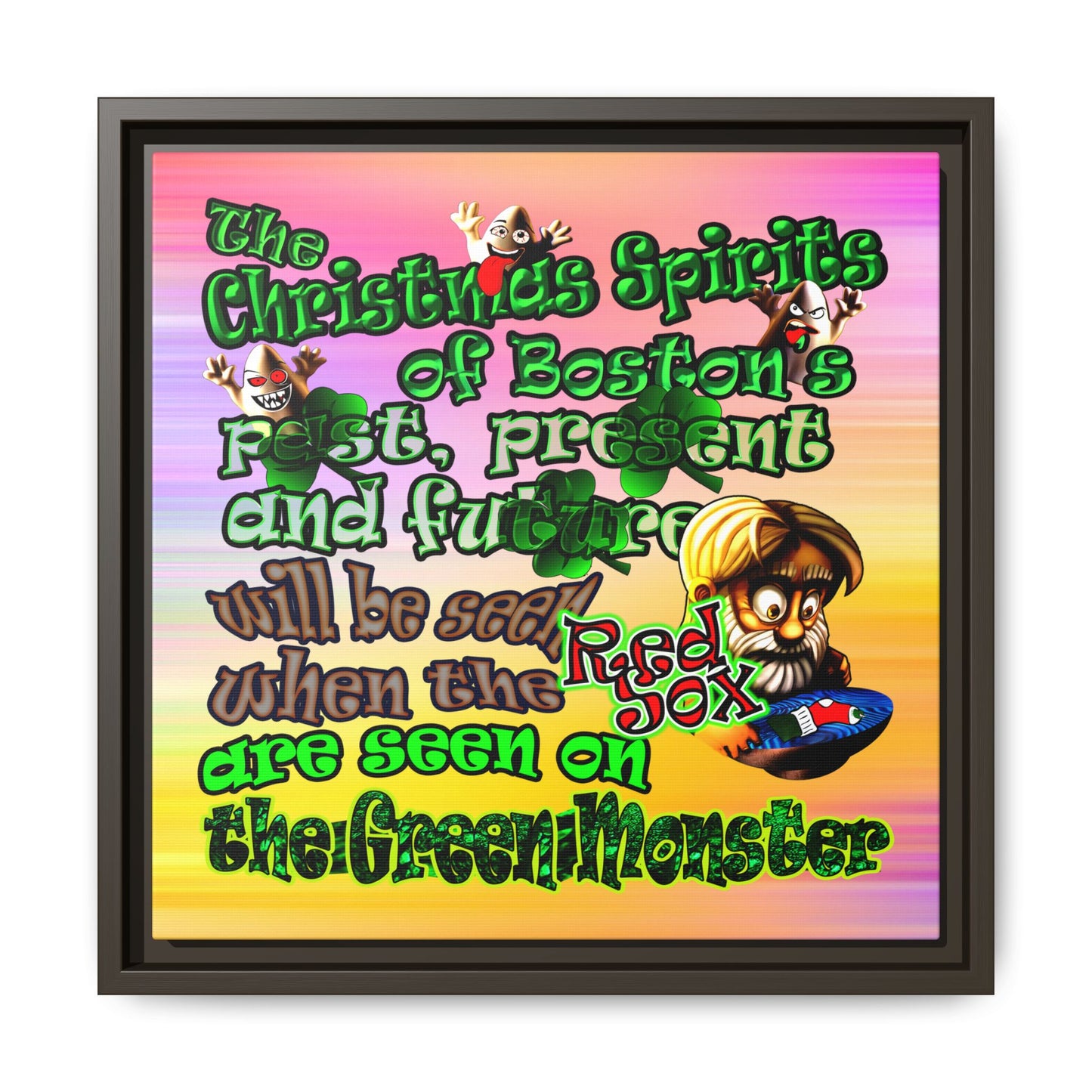 christmas spirits of boston - framed canvas art (color blur)