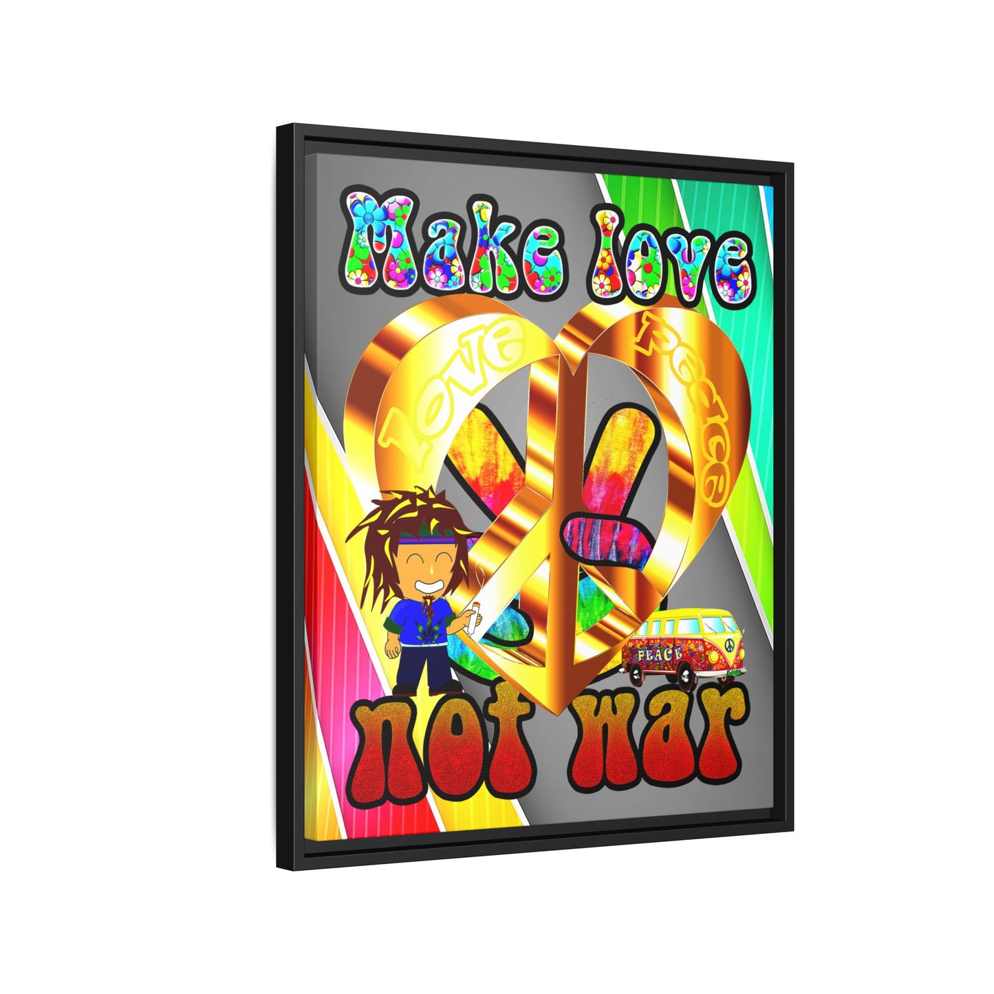 love peace - framed canvas art (rainbow split)
