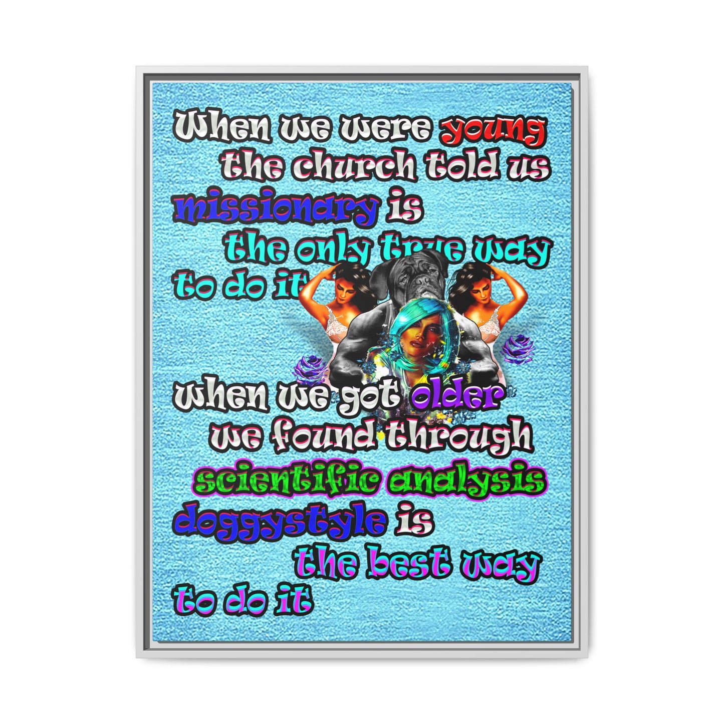 doggystyle - framed canvas art (faded blue)