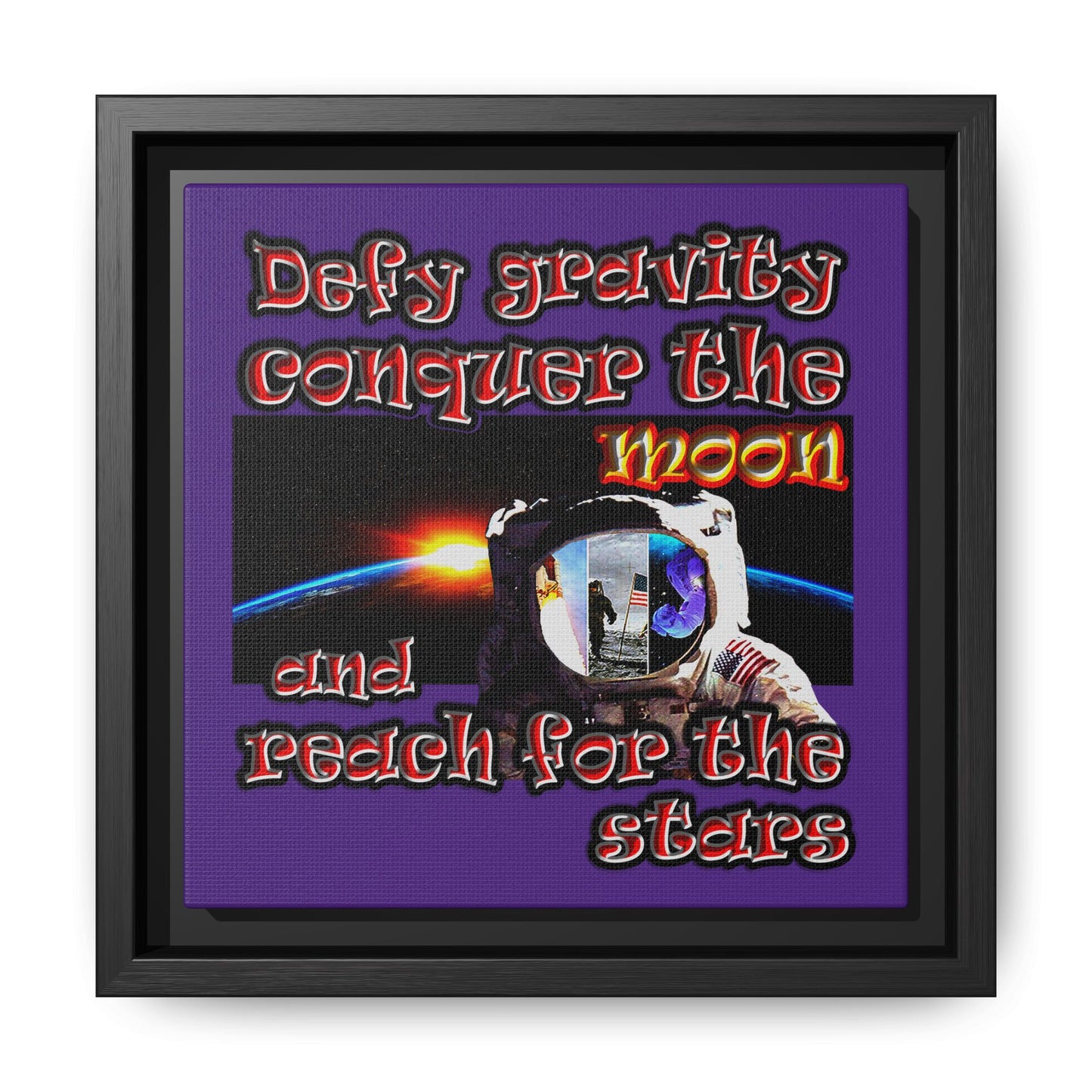 defy conquer reach - framed canvas art (purple)