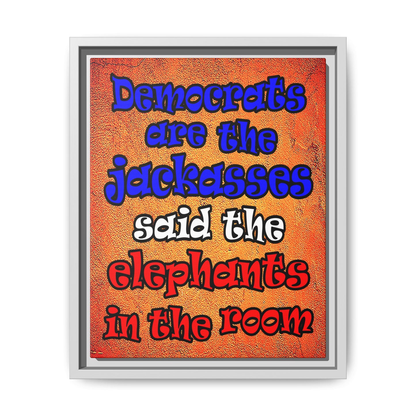 donkeys and elephants - framed canvas art (burnt orange)