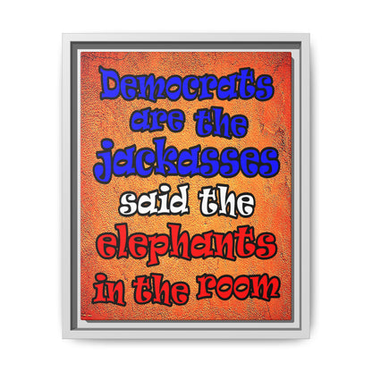 donkeys and elephants - framed canvas art (burnt orange)