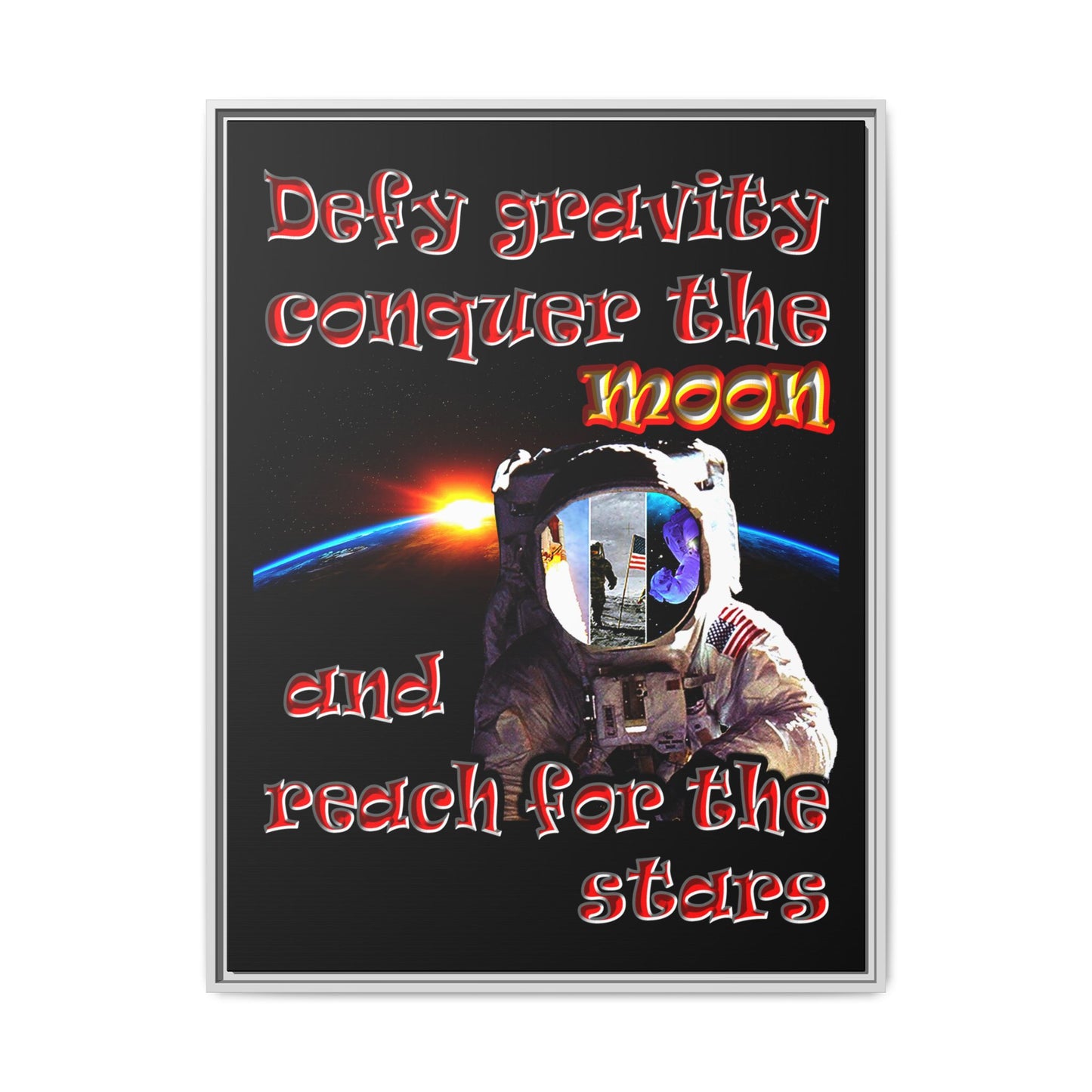 defy conquer reach - framed canvas art (black)
