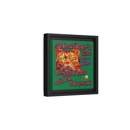 schrodinger's cat - framed canvas art (dark green)