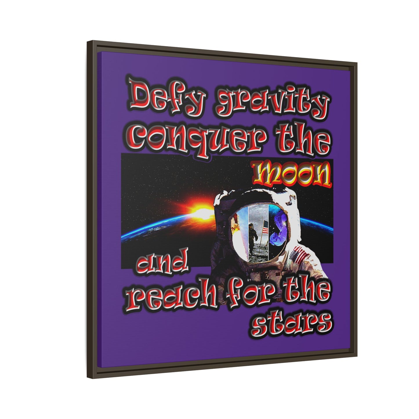 defy conquer reach - framed canvas art (purple)