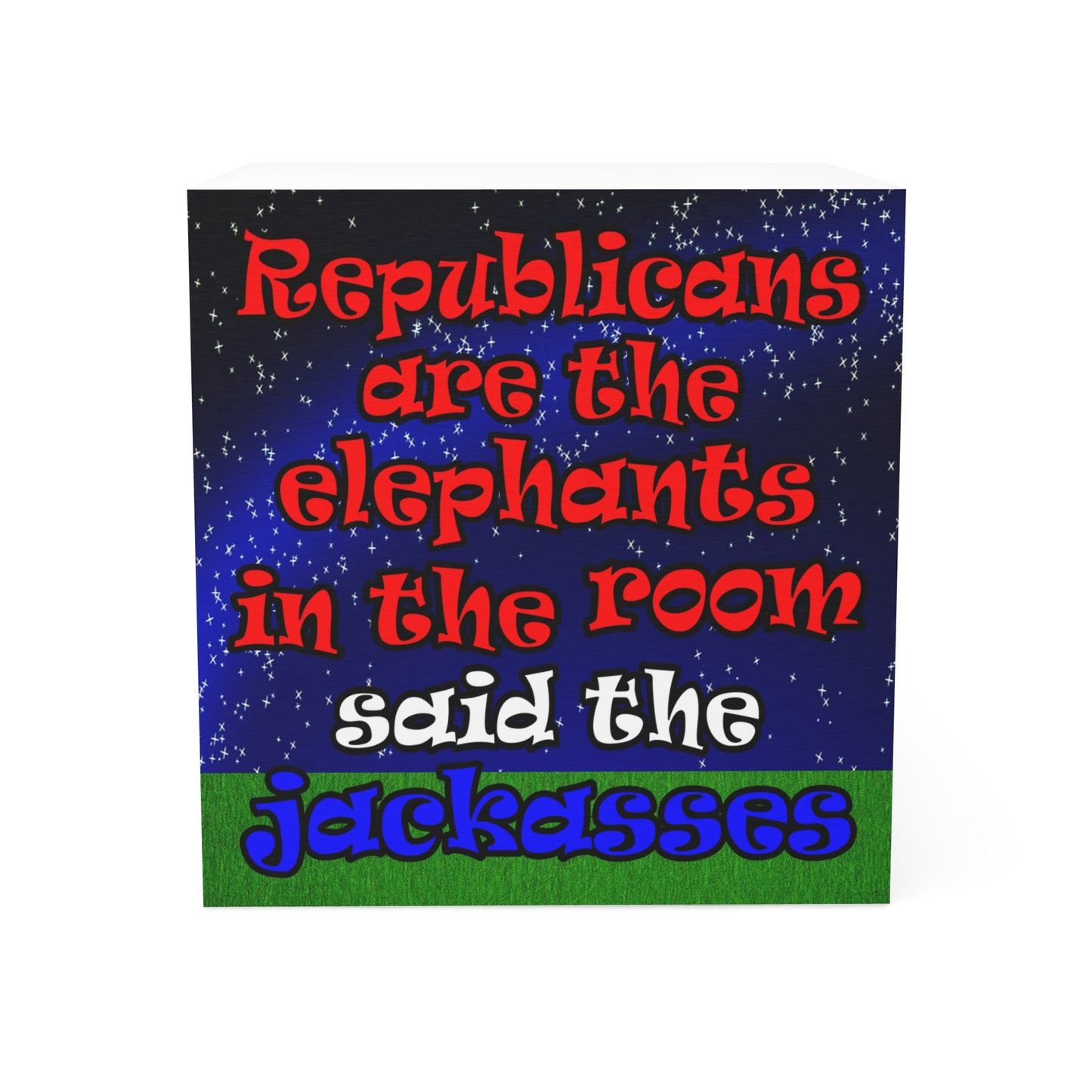 donkeys and elephants - note cube ('snoops' background)