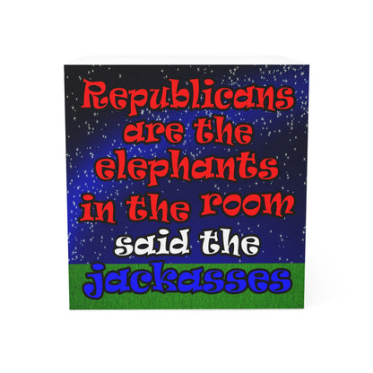 donkeys and elephants - note cube ('snoops' background)