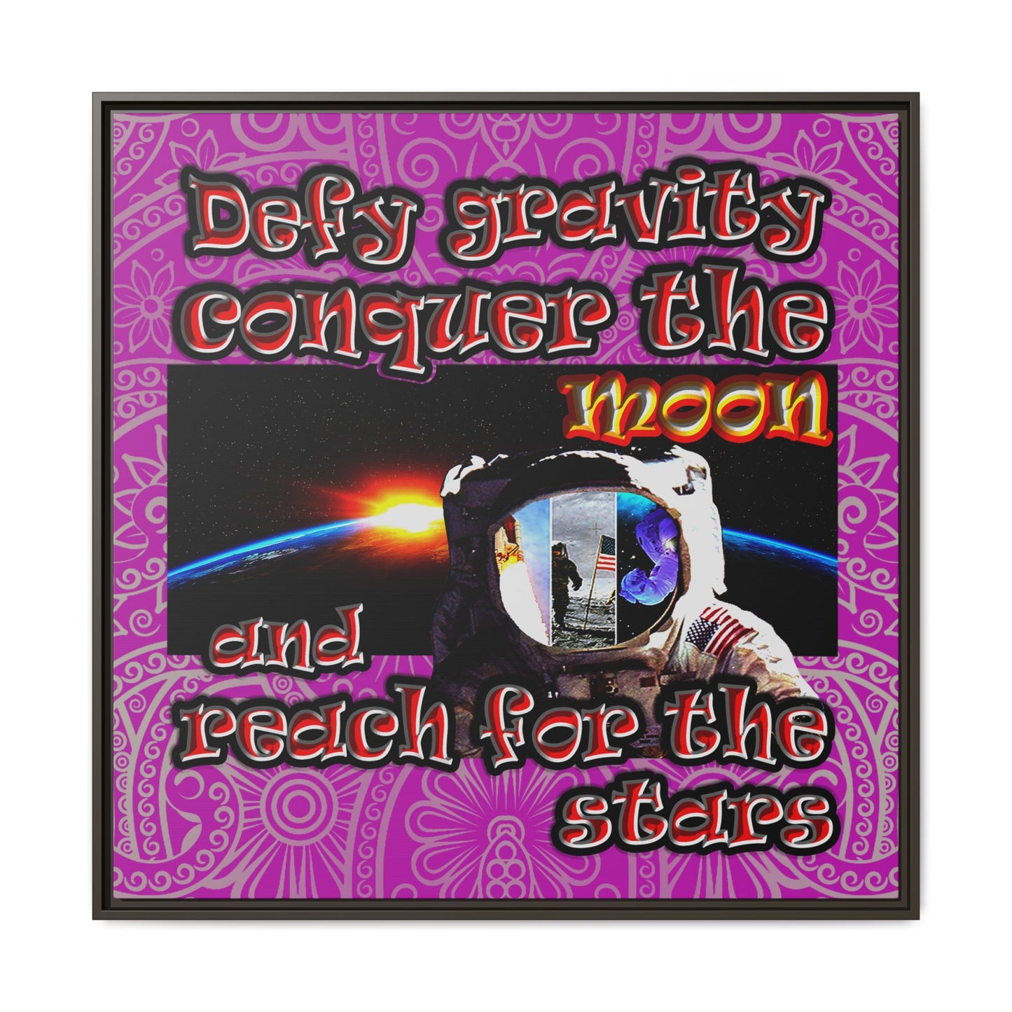 defy conquer reach - framed canvas art (pink swirl)