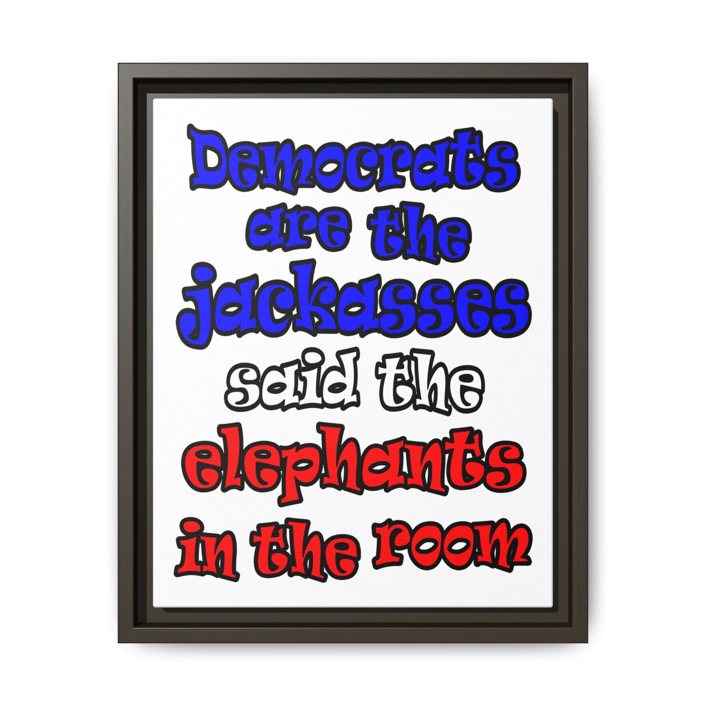 donkeys and elephants - framed canvas art (white)