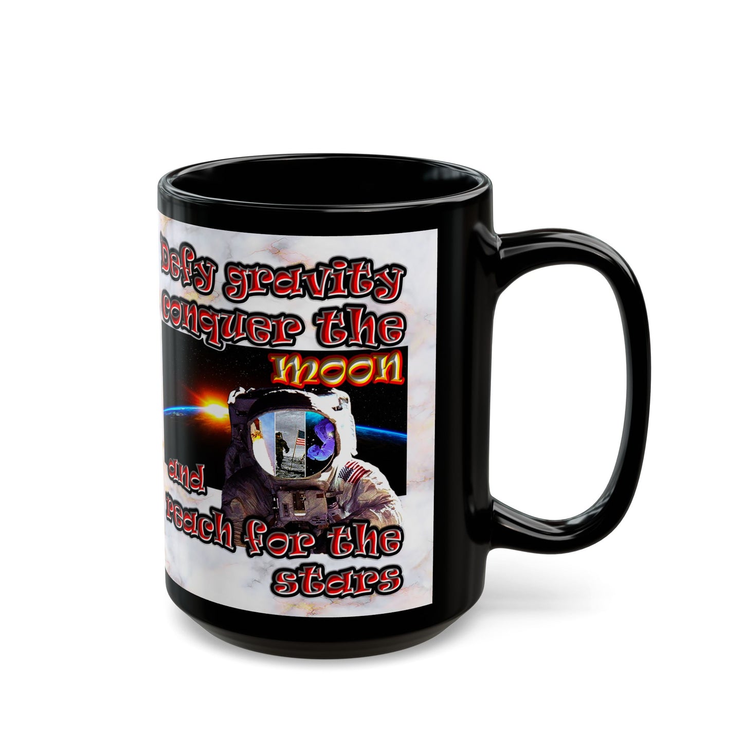 defy conquer reach - Black Mug (white marble)