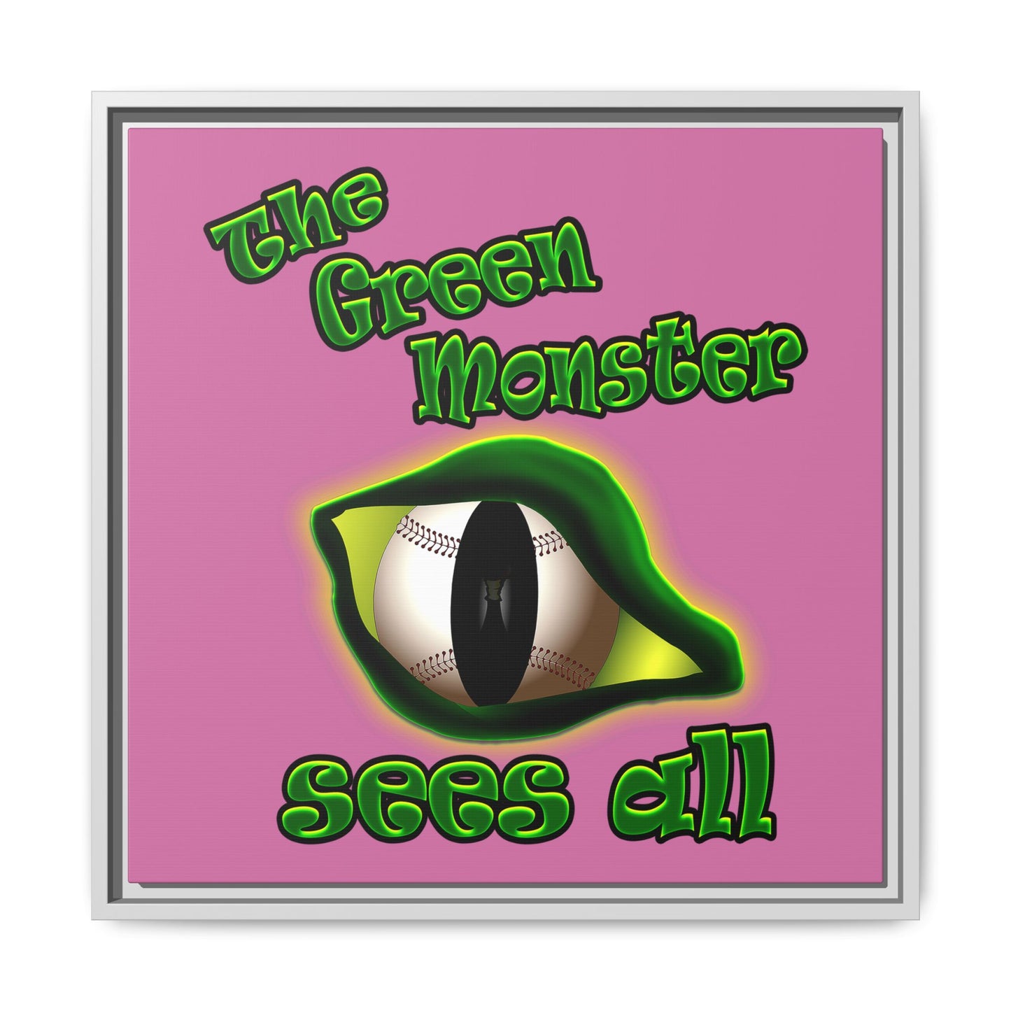 green monster - framed canvas art (light pink)
