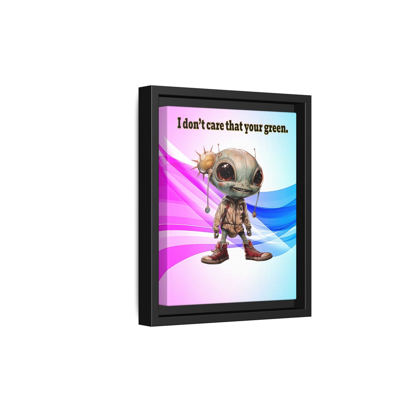 I don't care that your green - framed canvas art (light blue-pink wave)