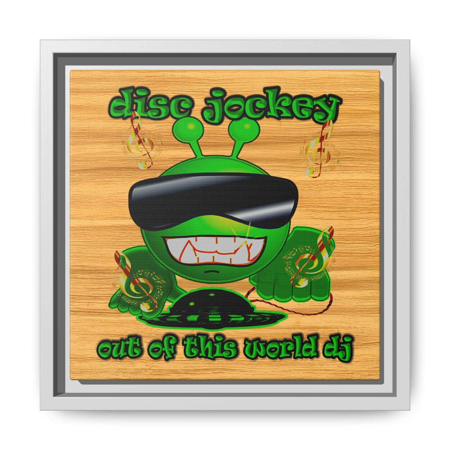 disc jockey - framed canvas art (butterscotch wood finish)