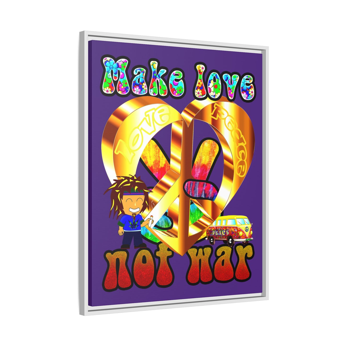 love peace - framed canvas art (purple)