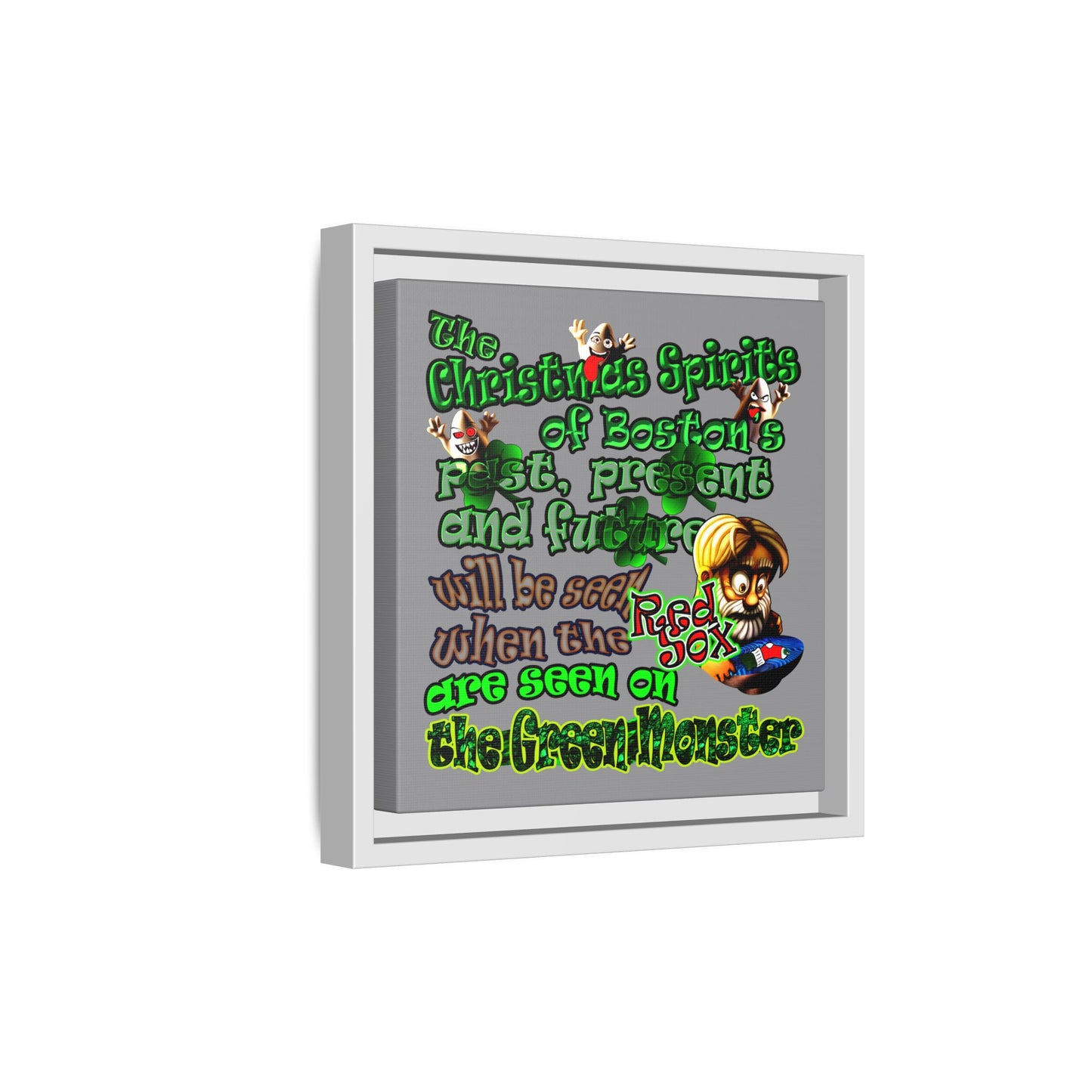 christmas spirits of boston - framed canvas art (grey)