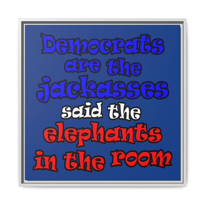 donkeys and elephants - framed canvas art (dark blue)