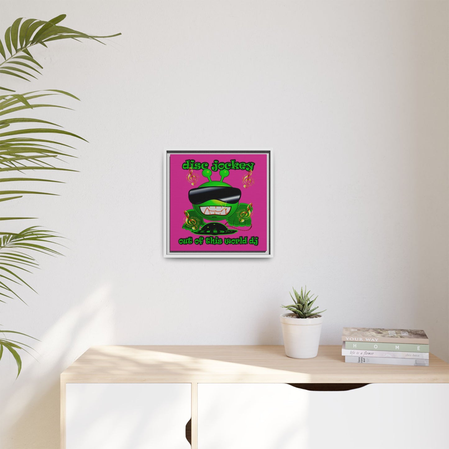 disc jockey - framed canvas art (pink)