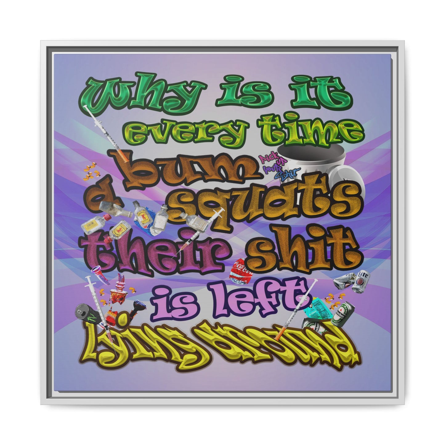 the bum's shit - framed canvas art (light blue-pink wave)