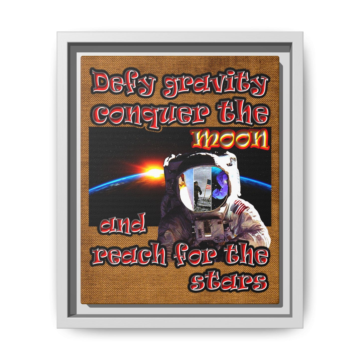 defy conquer reach - framed canvas art (brown papyrus)