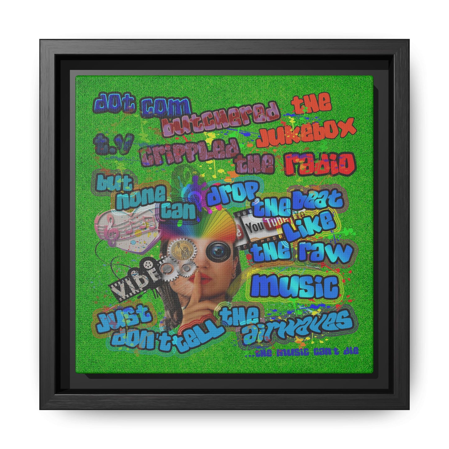 drop the beat - framed canvas art (green turf)