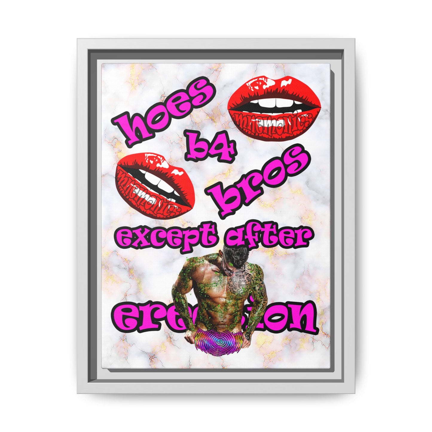 hoes b4 bros - framed canvas art (white marble)