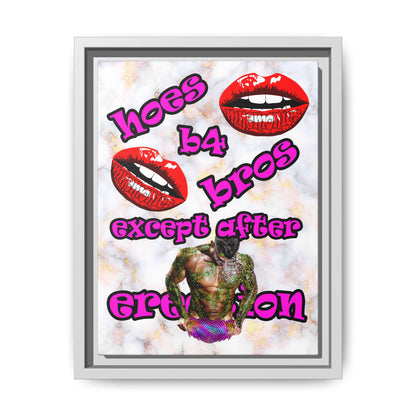 hoes b4 bros - framed canvas art (white marble)