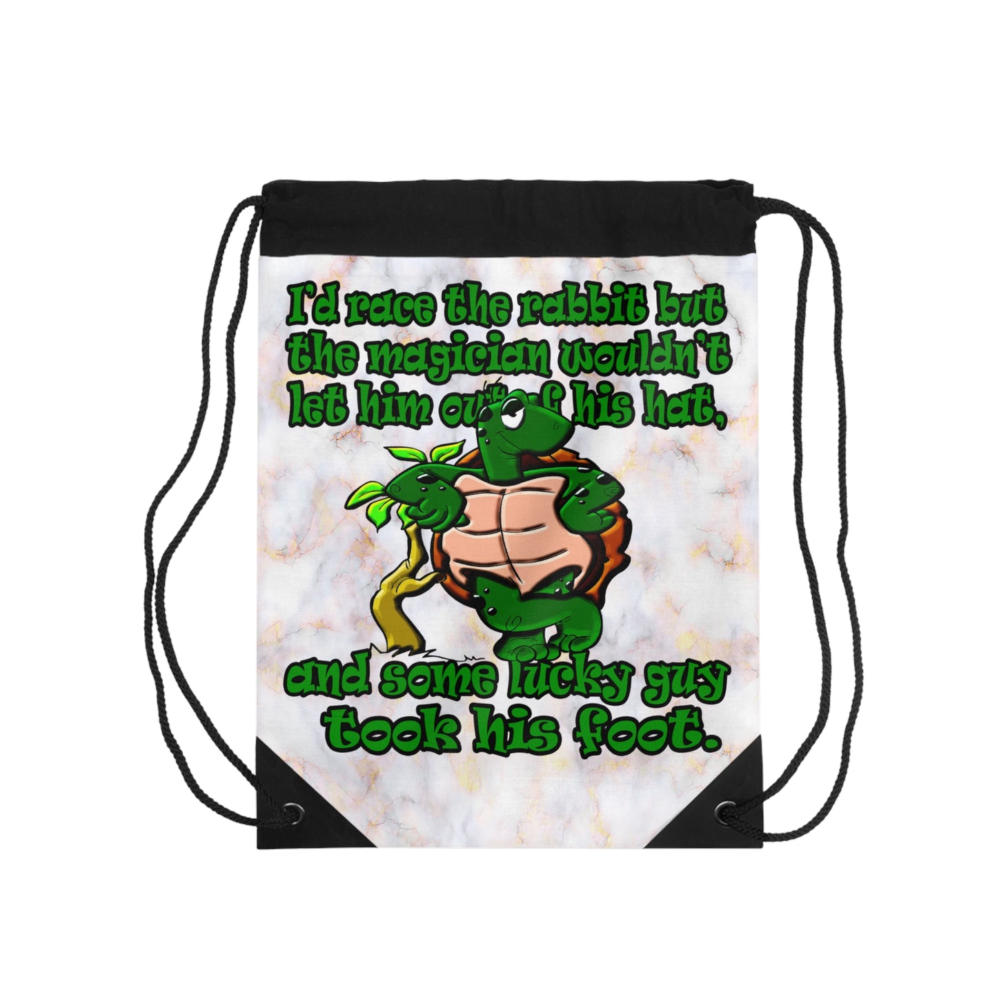 turtle race - Drawstring Bag (white marble)