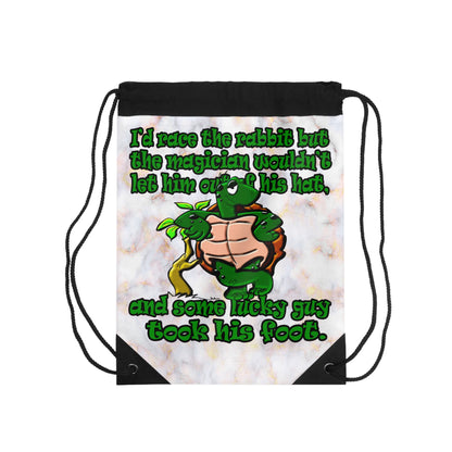 turtle race - Drawstring Bag (white marble)