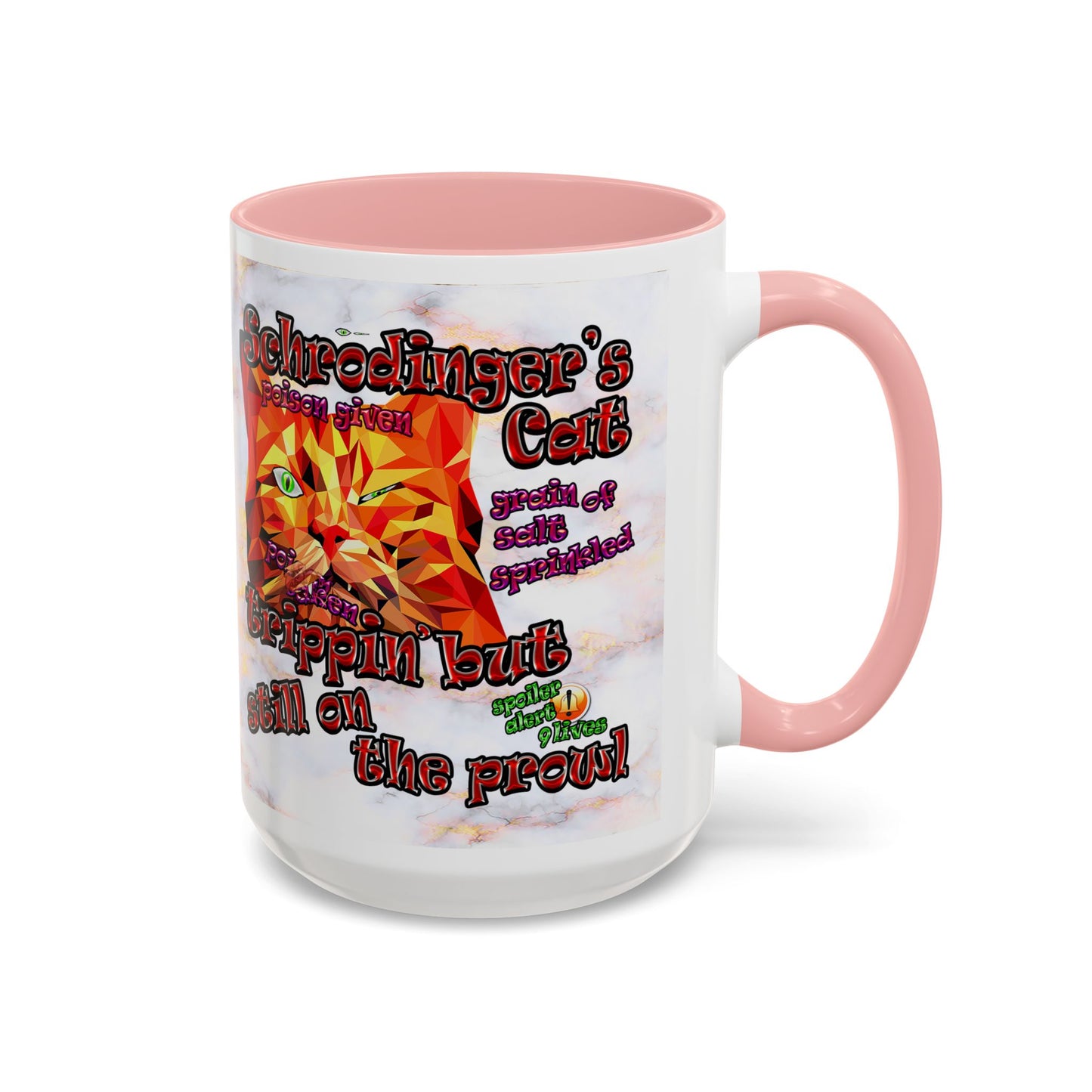 schrodinger's cat - Accent Mug (white marble)