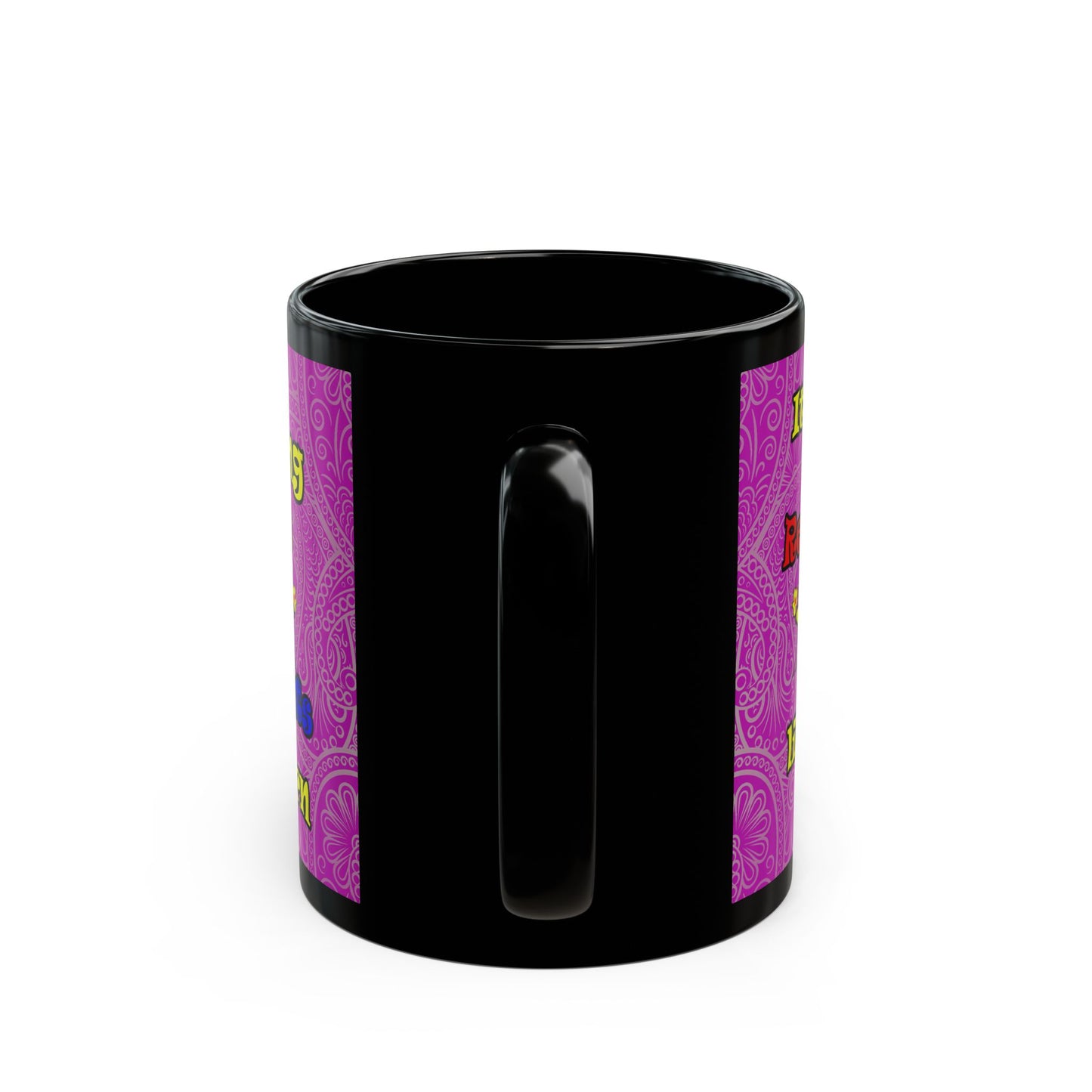 popping like popcorn - Black Mug (pink swirl)