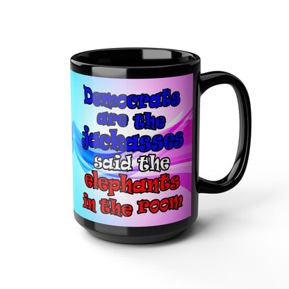 donkeys and elephants - Black Mug (light blue-pink wave)
