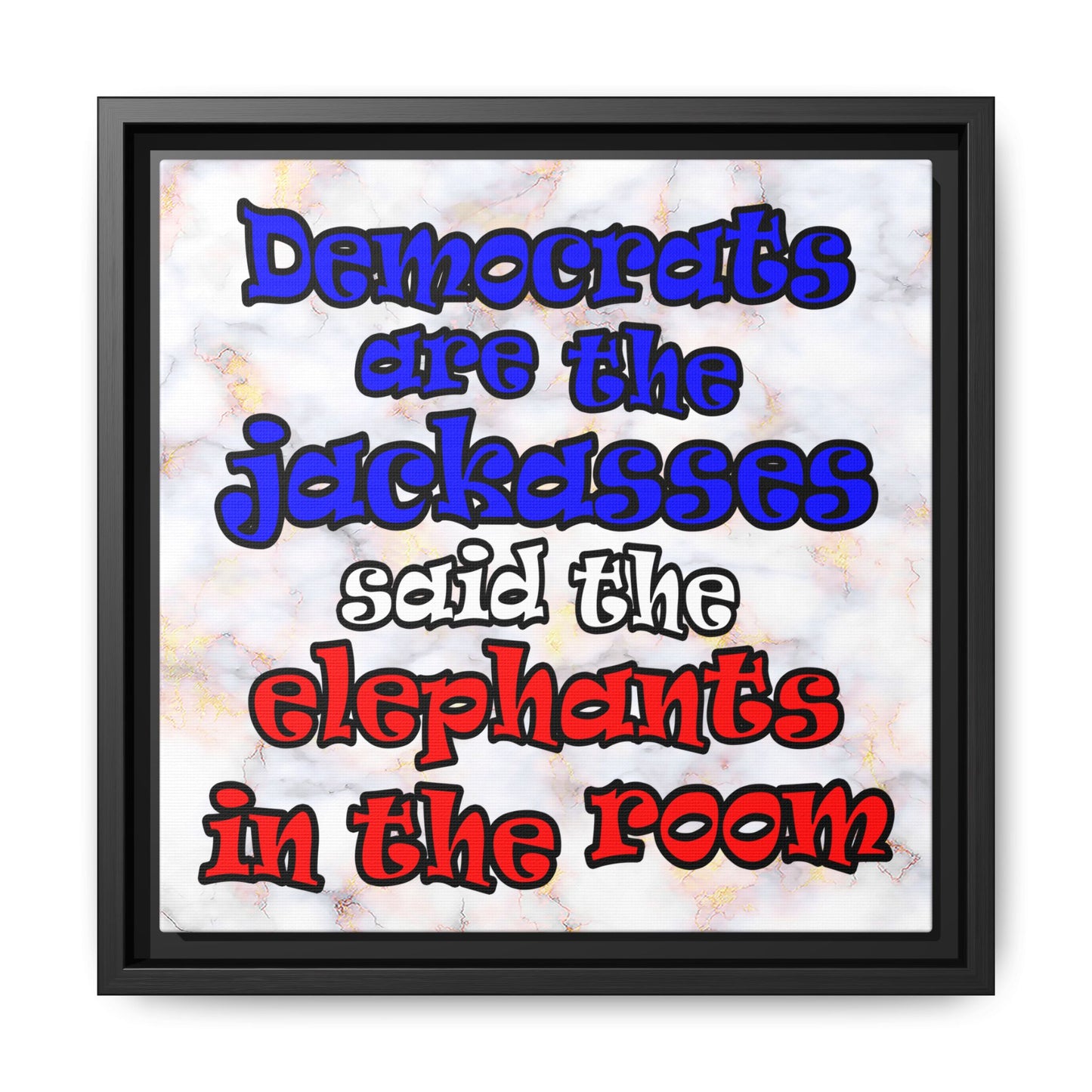 donkeys and elephants - framed canvas art (white marble)
