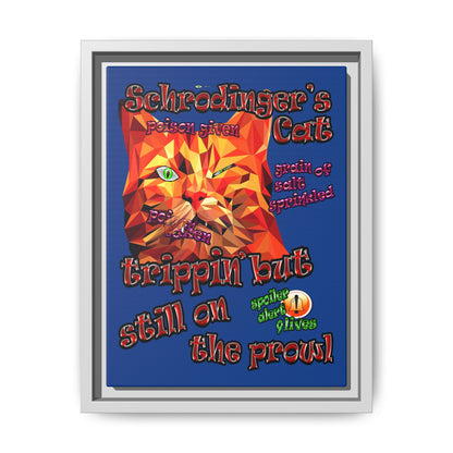 schrodinger's cat - framed canvas art (dark blue)
