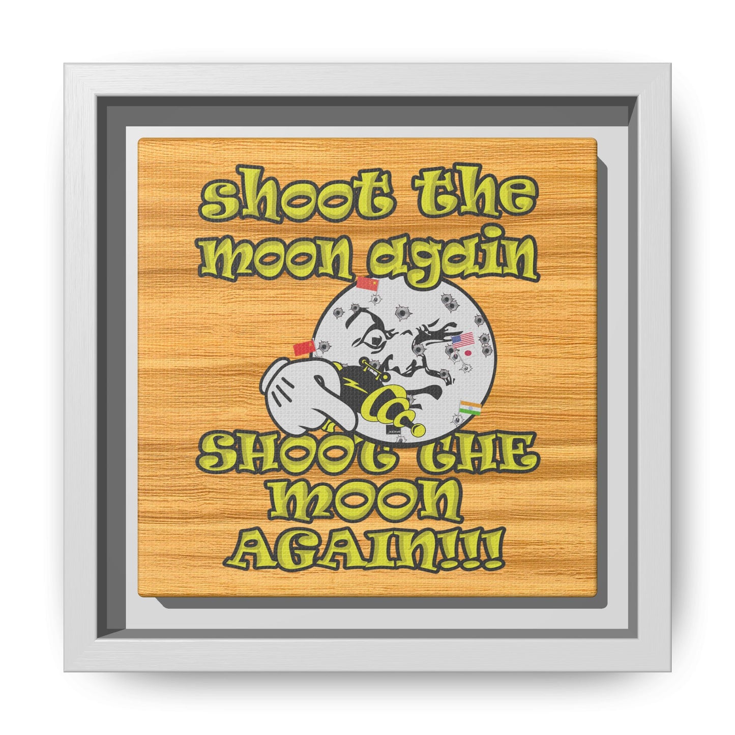 shoot the moon again - framed canvas art (butterscotch wood finish)