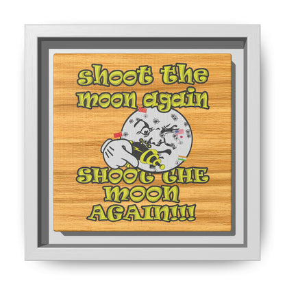 shoot the moon again - framed canvas art (butterscotch wood finish)