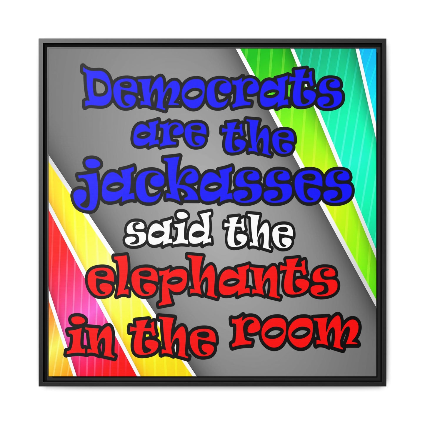 donkeys and elephants - framed canvas art (rainbow split)