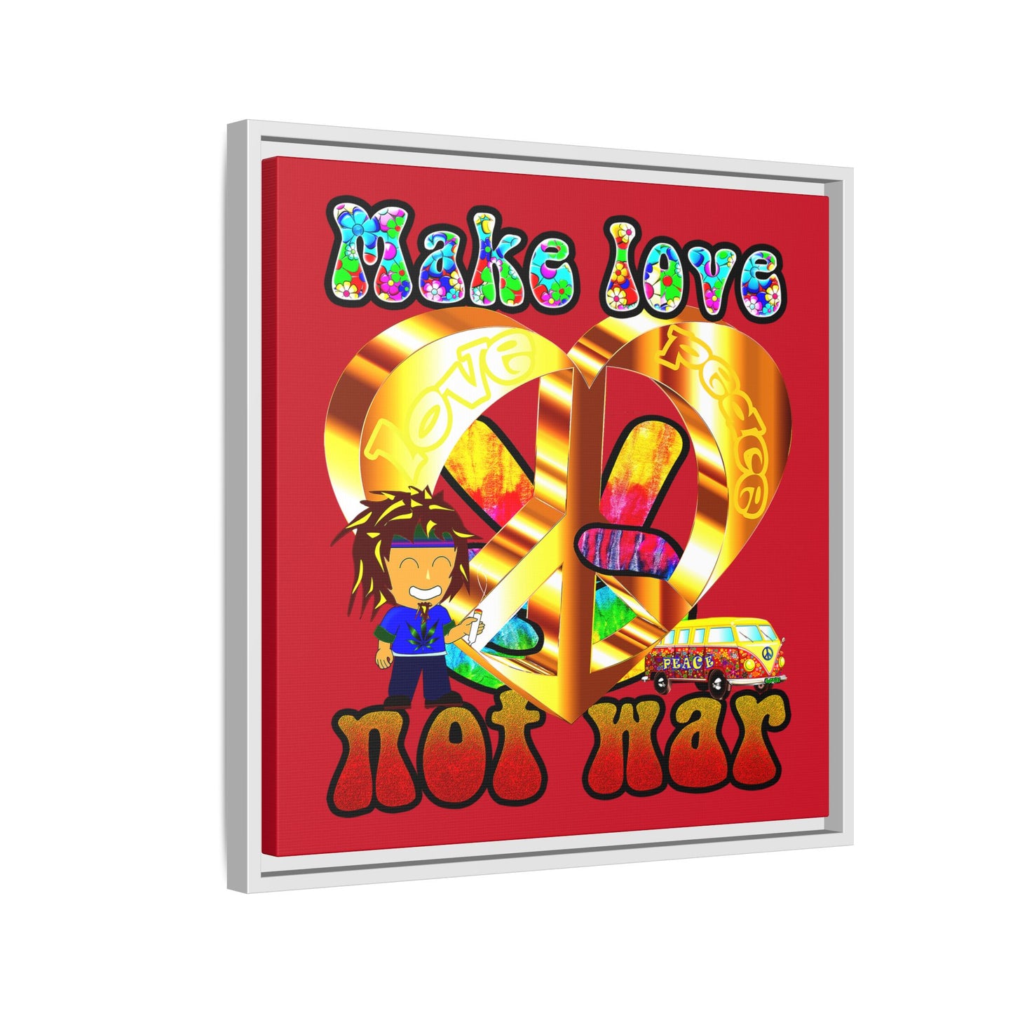 love peace - framed canvas art (dark red)